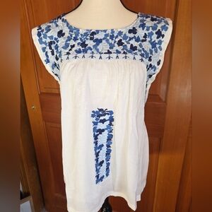 J. Marie Fully Lined Embroidered Striped Top Size Small